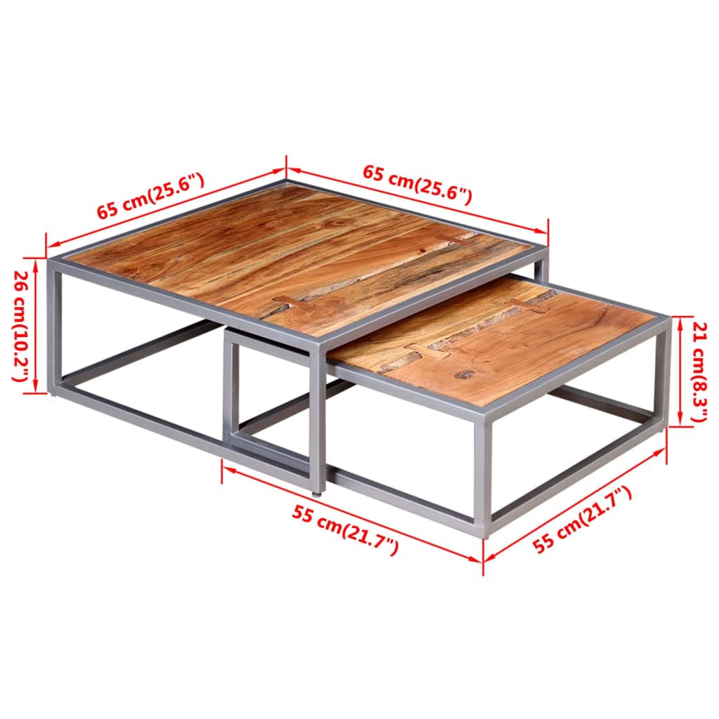 Solid Sheesham Wood Nesting Coffee Table Set with Iron Legs K49845