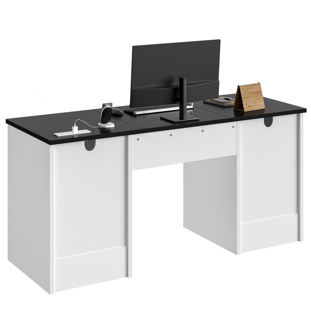 White Office Desk with Lockable Drawers and Charging Station Z882