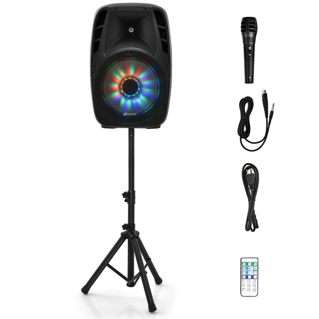 Portable 15" 1500W 2-Way Bluetooth PA Speaker System Set with Stand K458
