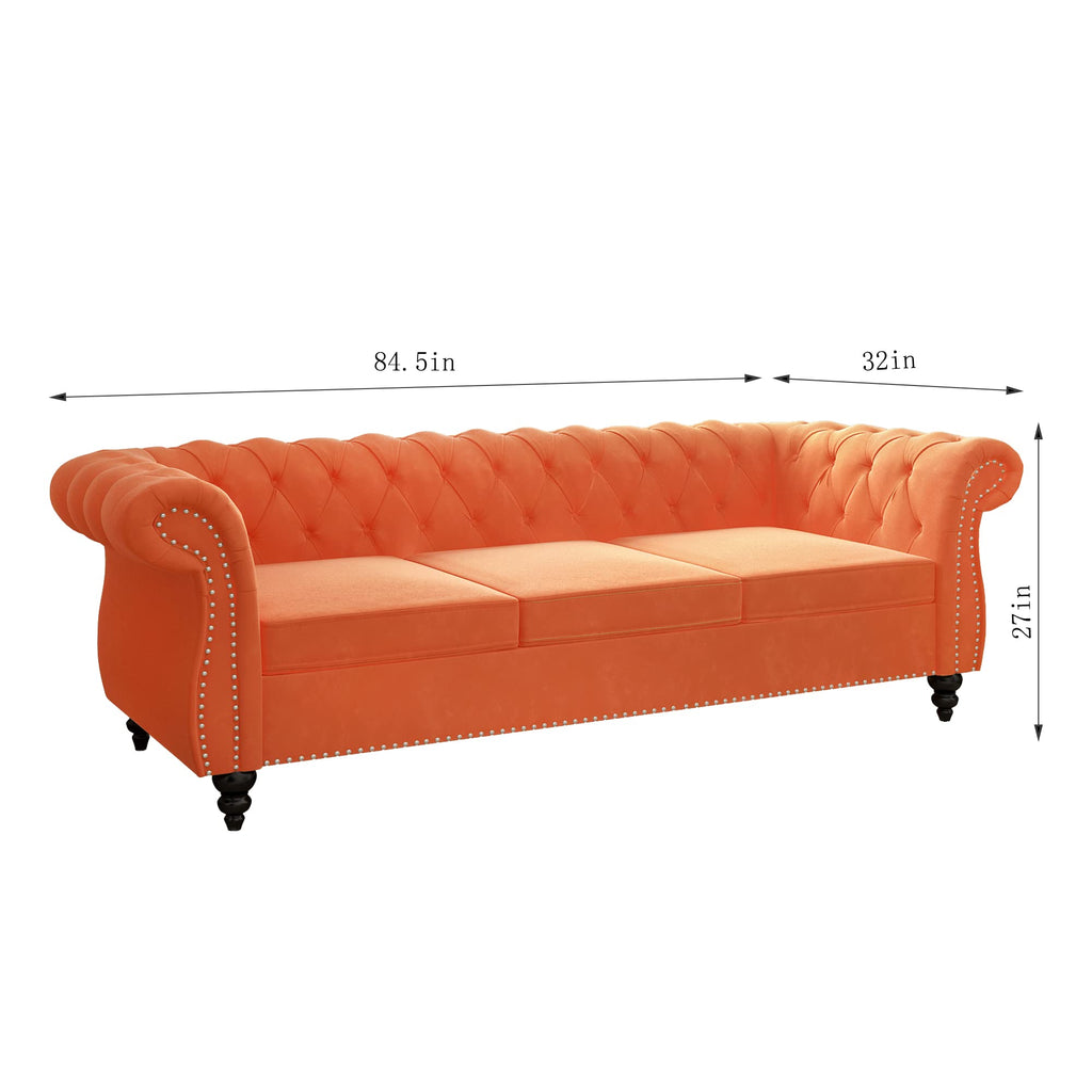 Orange Velvet Chesterfield Sofa Loveseat and Chair H807887