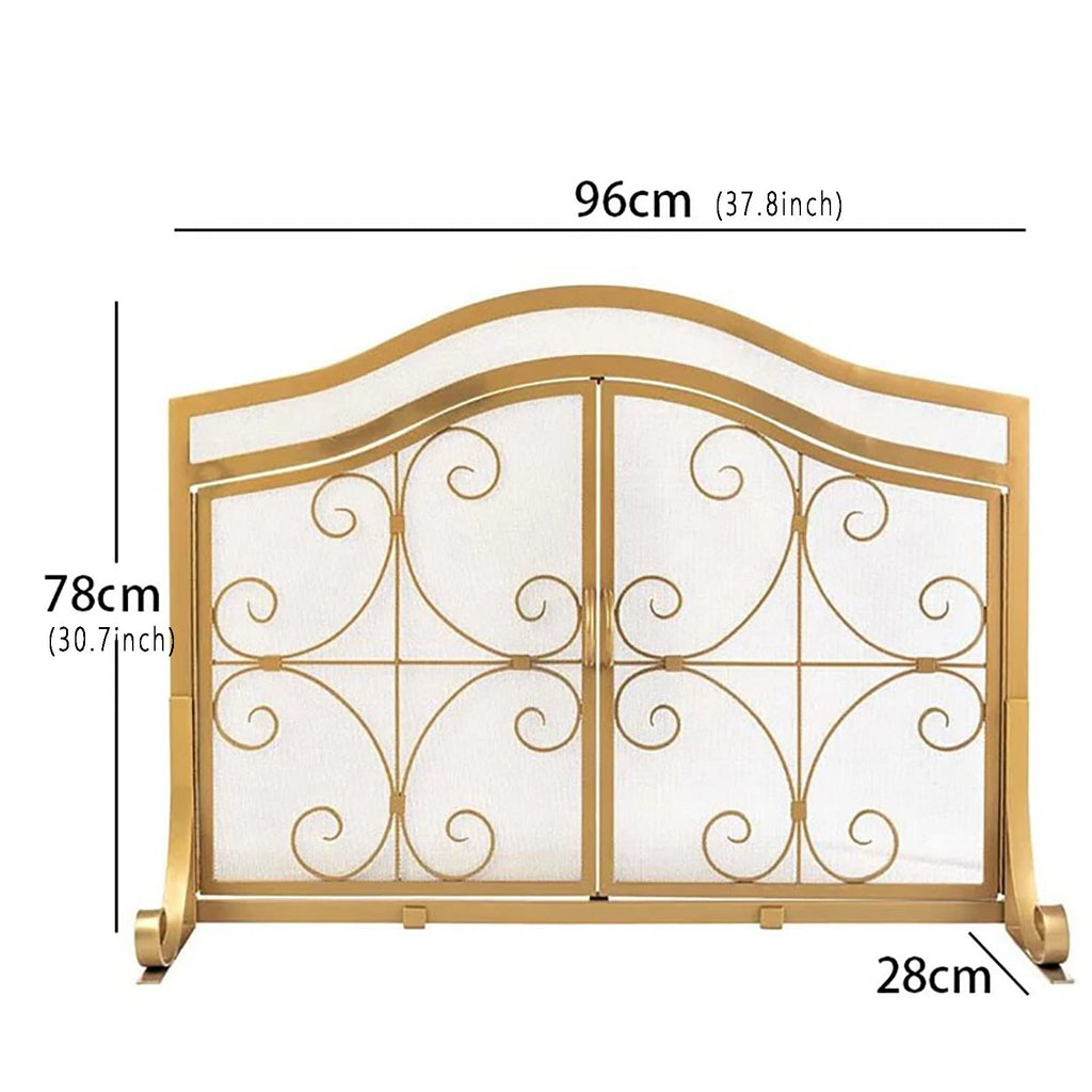 Gold Scroll Metal Fireplace Screen with 2 Doors D71379