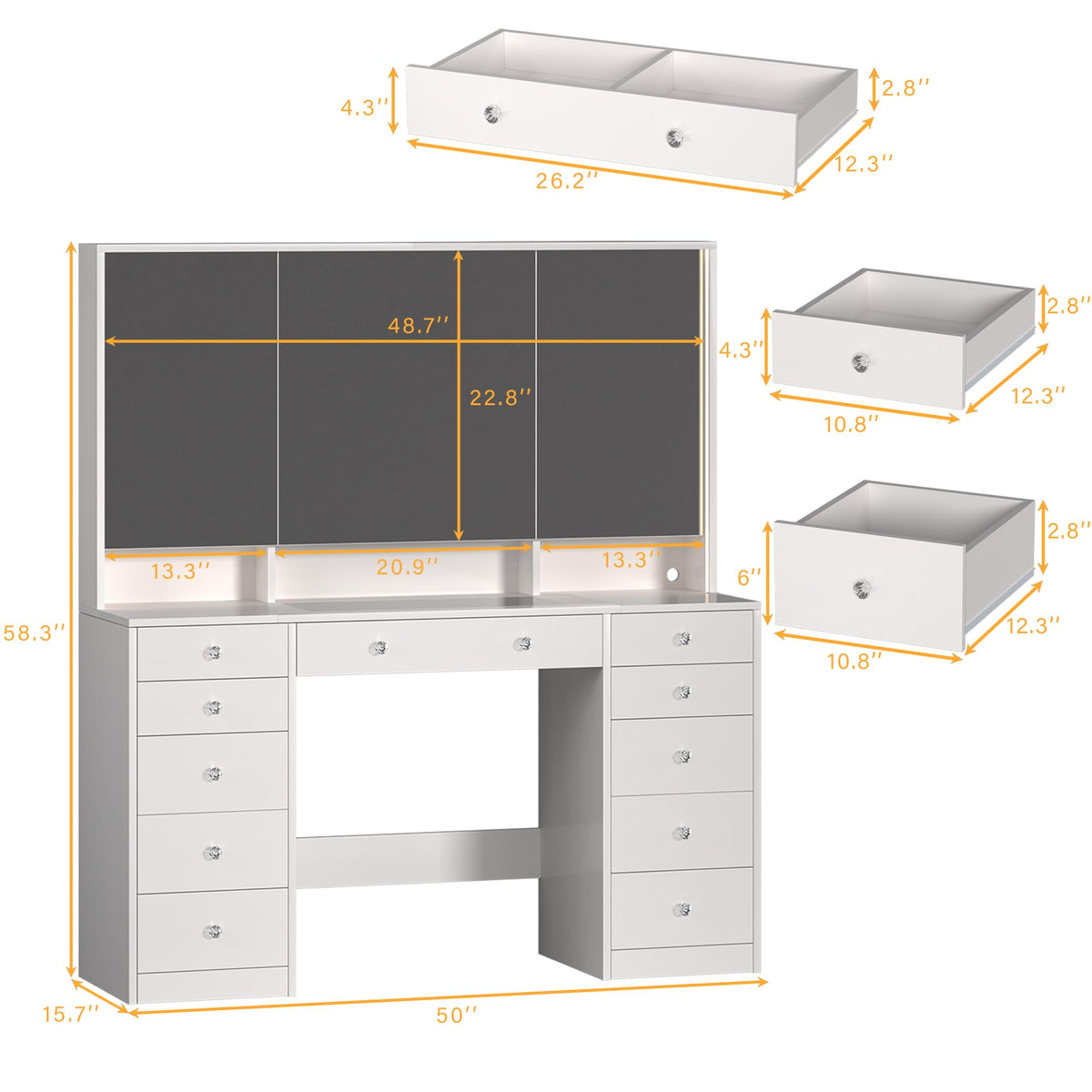 White Vanity Desk with Mirror and Lights K4212
