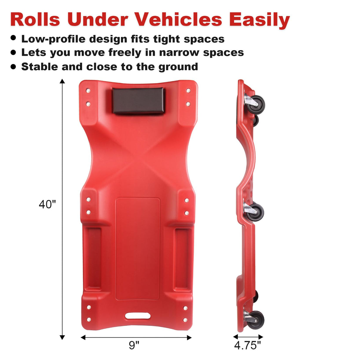40 Inch Heavy Duty 500 lbs Rolling Car Creeper with Padded Headrest A754690