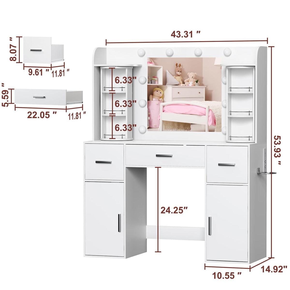 White Makeup Vanity Desk with Lights and Mirror Y14613