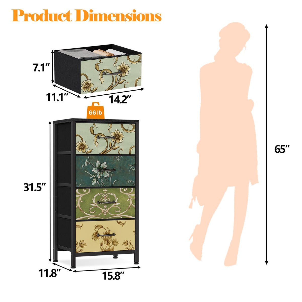 4 Drawer Fabric Dresser I18511