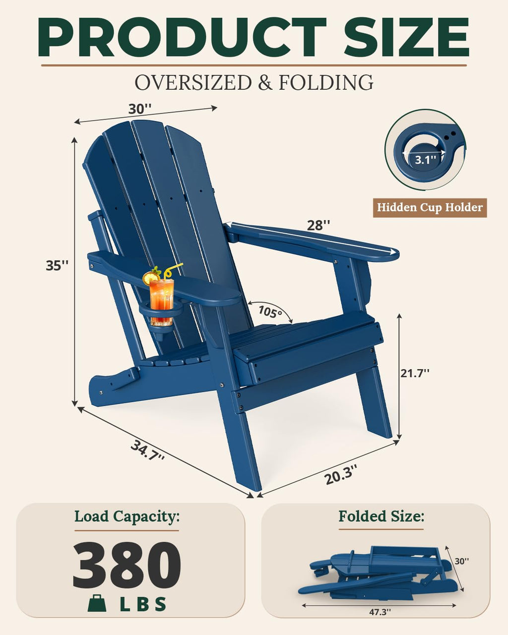 Folding Adirondack Chairs Set of 2 Blue HDPE N138480