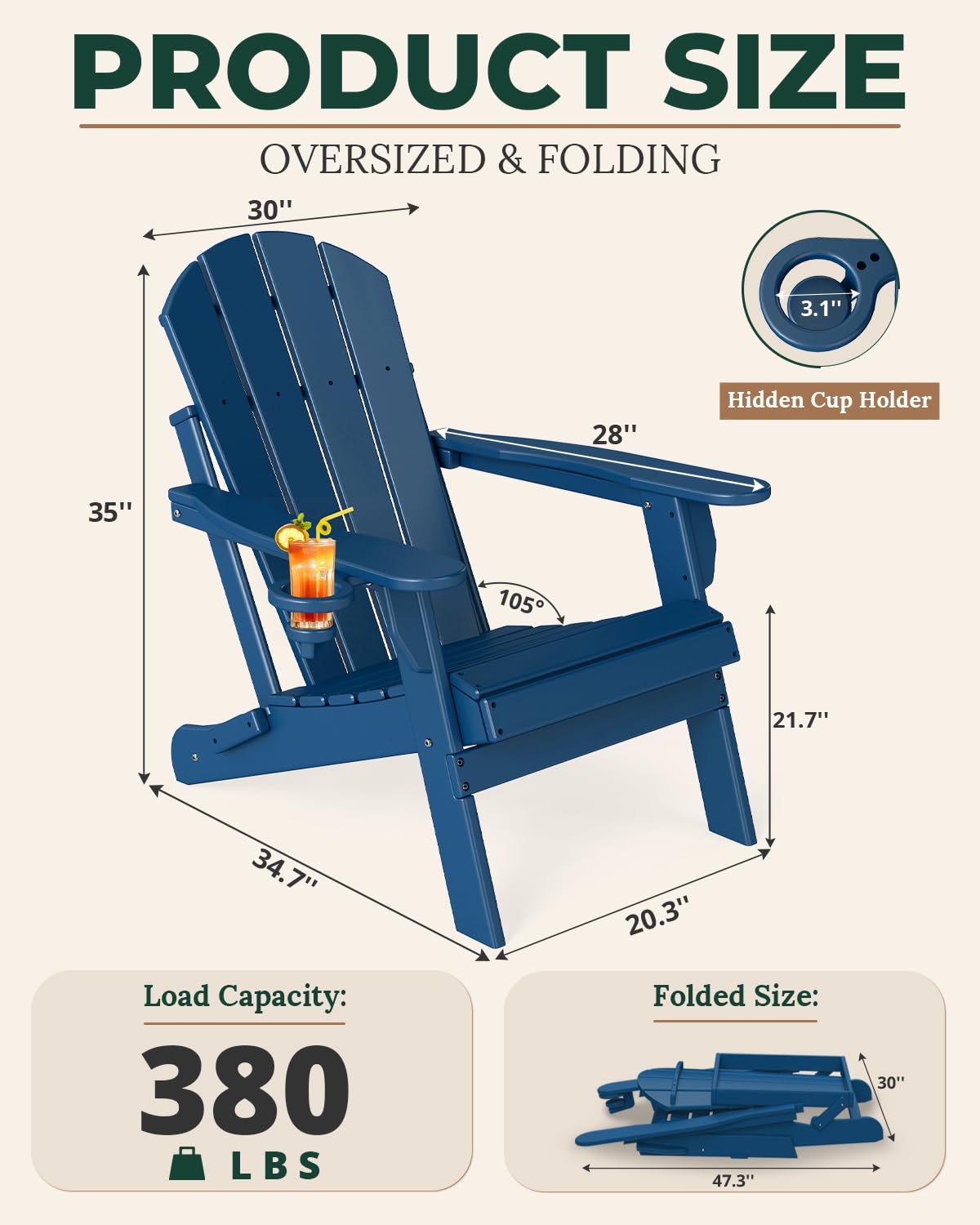 Folding Adirondack Chairs Set of 2 Blue HDPE N138480