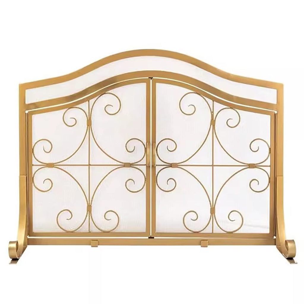 Gold Scroll Metal Fireplace Screen with 2 Doors D71379