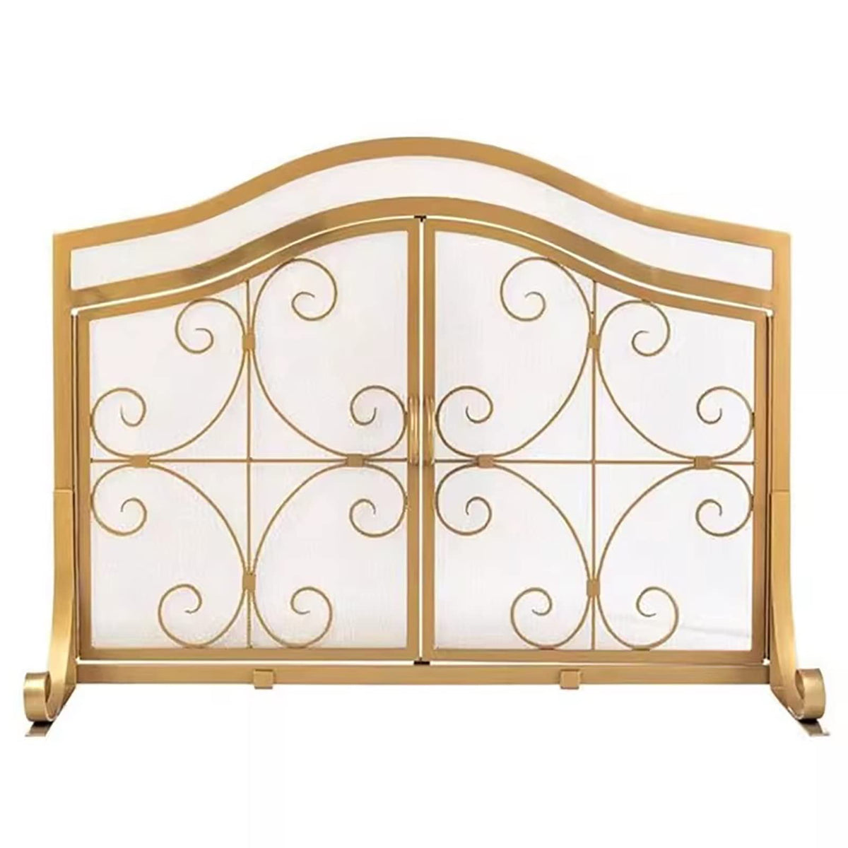 Gold Scroll Metal Fireplace Screen with 2 Doors D71379