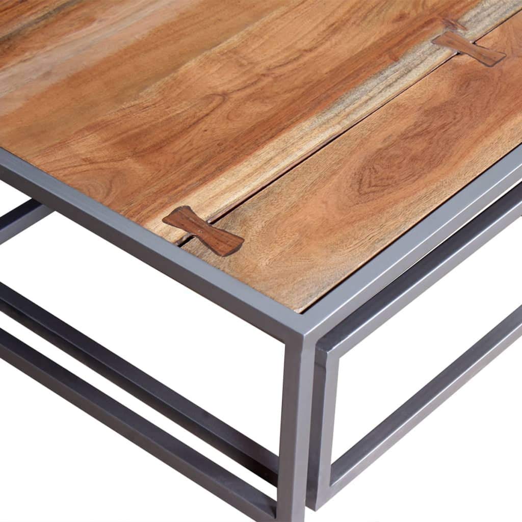 Solid Sheesham Wood Nesting Coffee Table Set with Iron Legs K49845