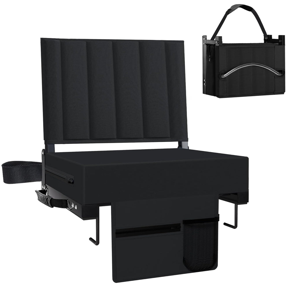 Black Padded Portable Folding Stadium Seat with Back Support and Cup Holder Z82087