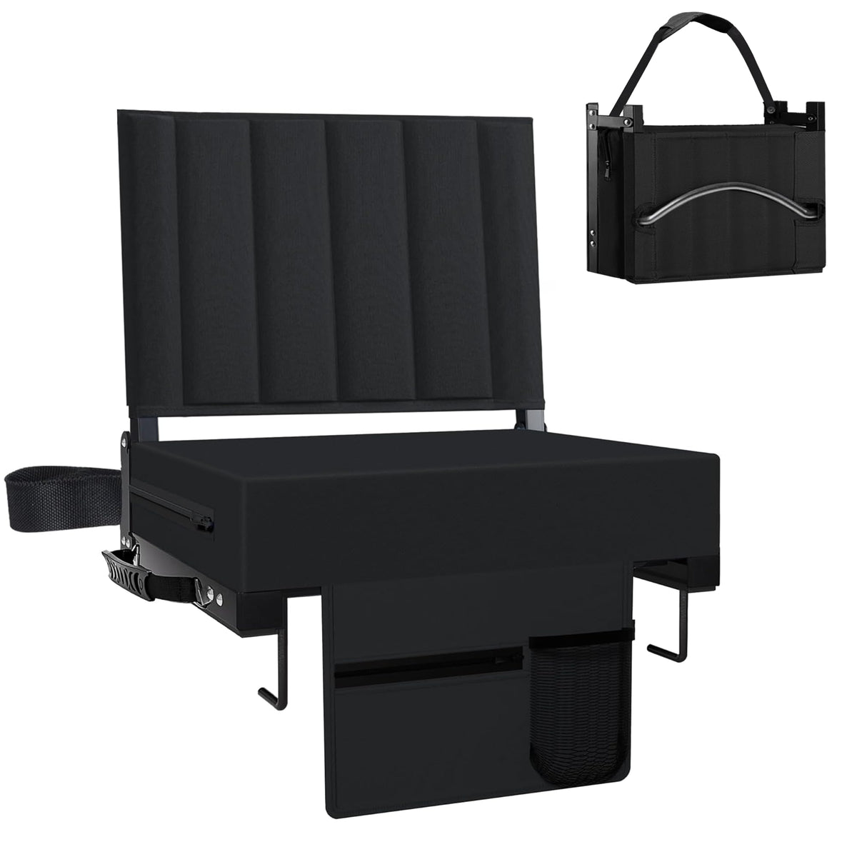Black Padded Portable Folding Stadium Seat with Back Support and Cup Holder Z82087
