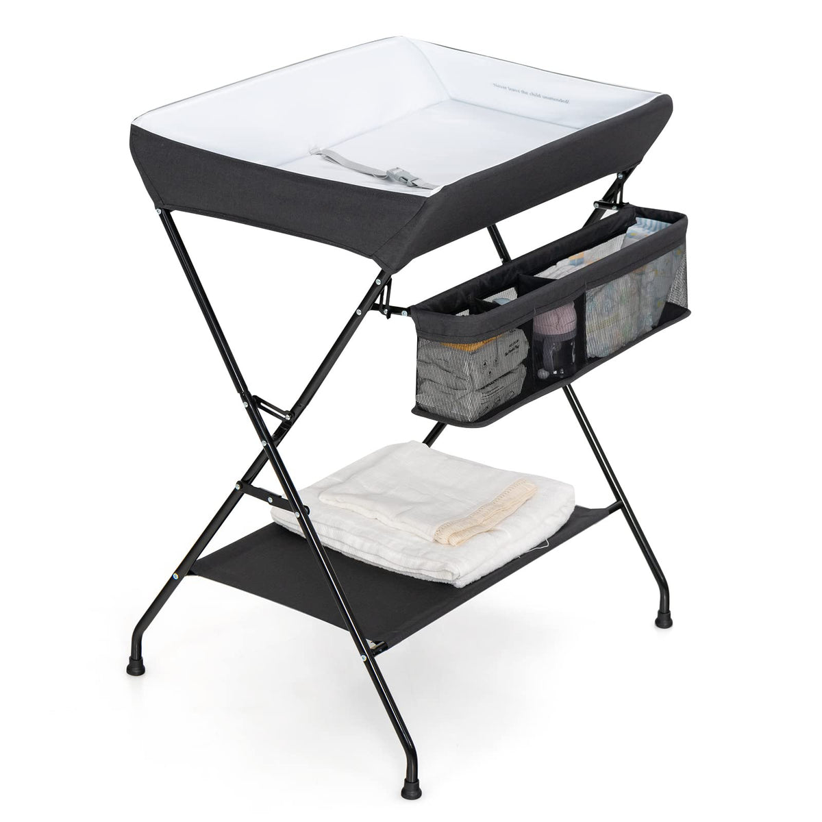 Portable Baby Changing Table with Safety Belt Black L444