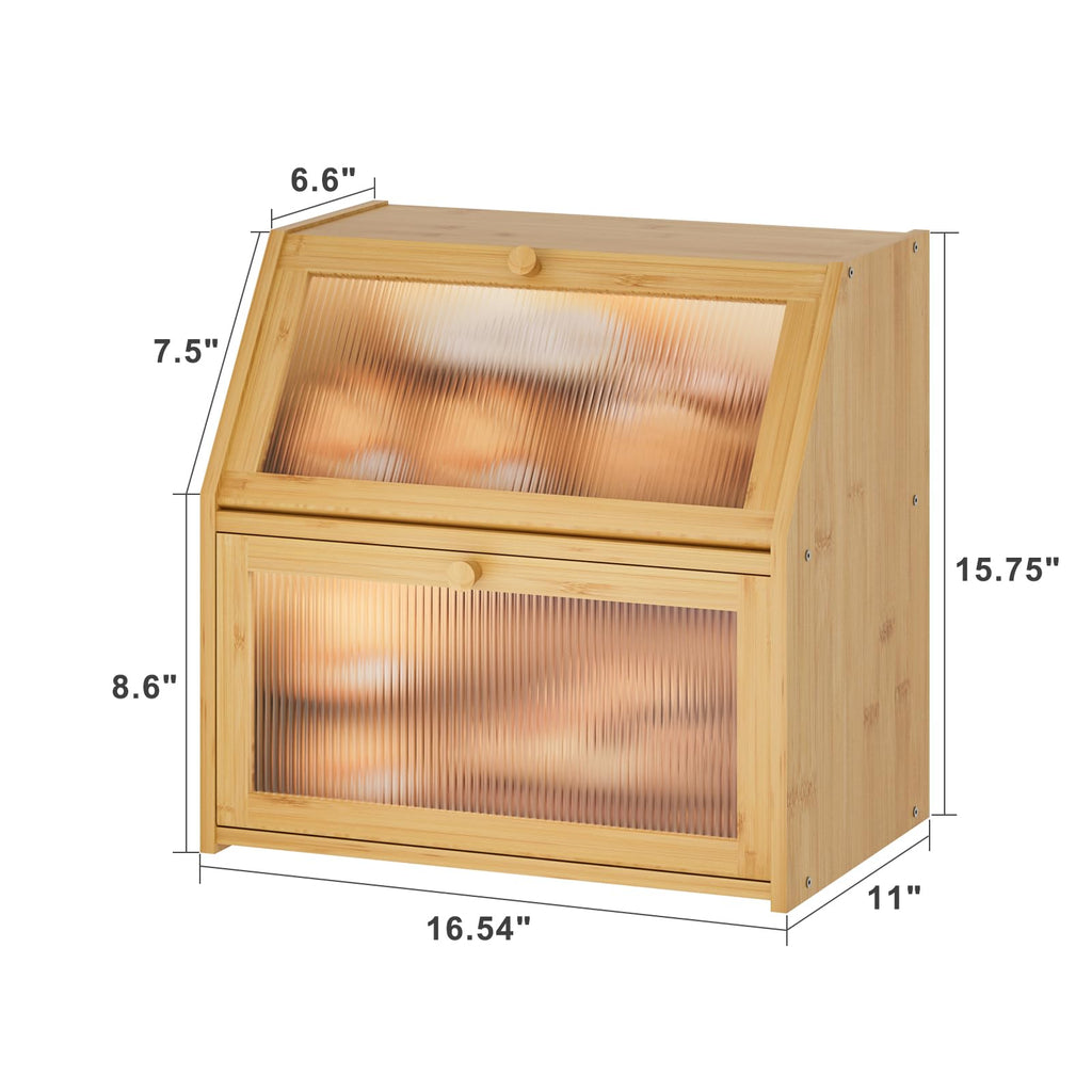 Extra Large Bamboo Wood Double Layer Bread Box X8297