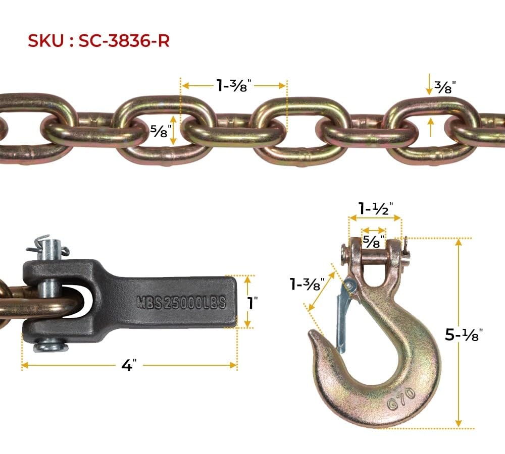 4 Pack 36 inch Grade 70 Trailer Safety Chain with Clevis Snap Hook Q336945