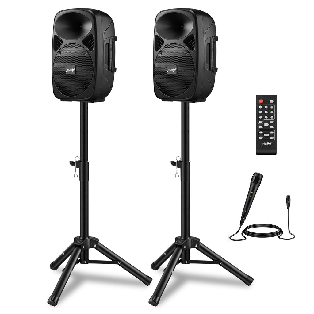 8 Inch Rechargeable Bluetooth PA System with Tripod Stands, Wired Mic V5068