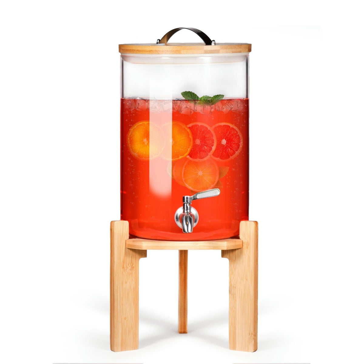 2.1 Gallon Glass Beverage Dispenser with Bamboo Stand and Spigot W1533