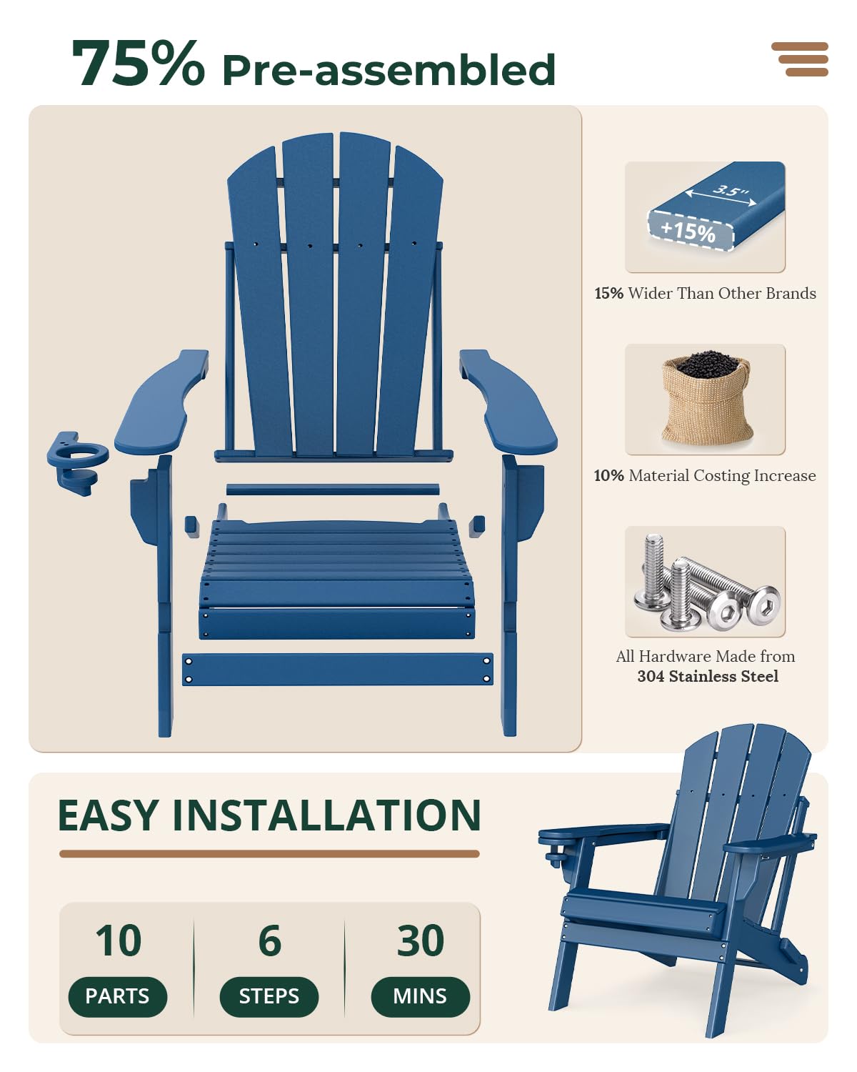 Folding Adirondack Chairs Set of 2 Blue HDPE N138480
