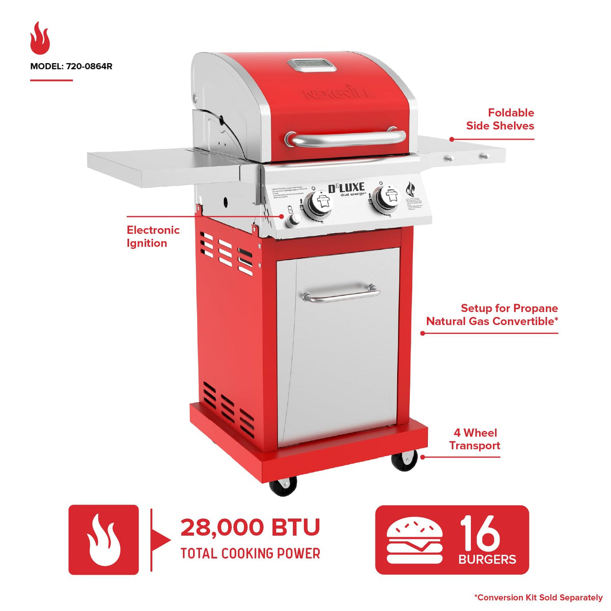 2 Burner Gas Grill with Foldable Shelves D18679