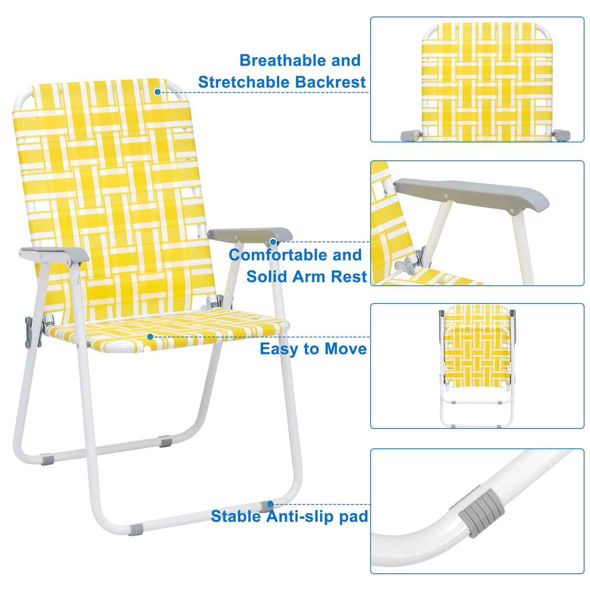 Folding Webbed Camping Chair Set of 2 Yellow E21478