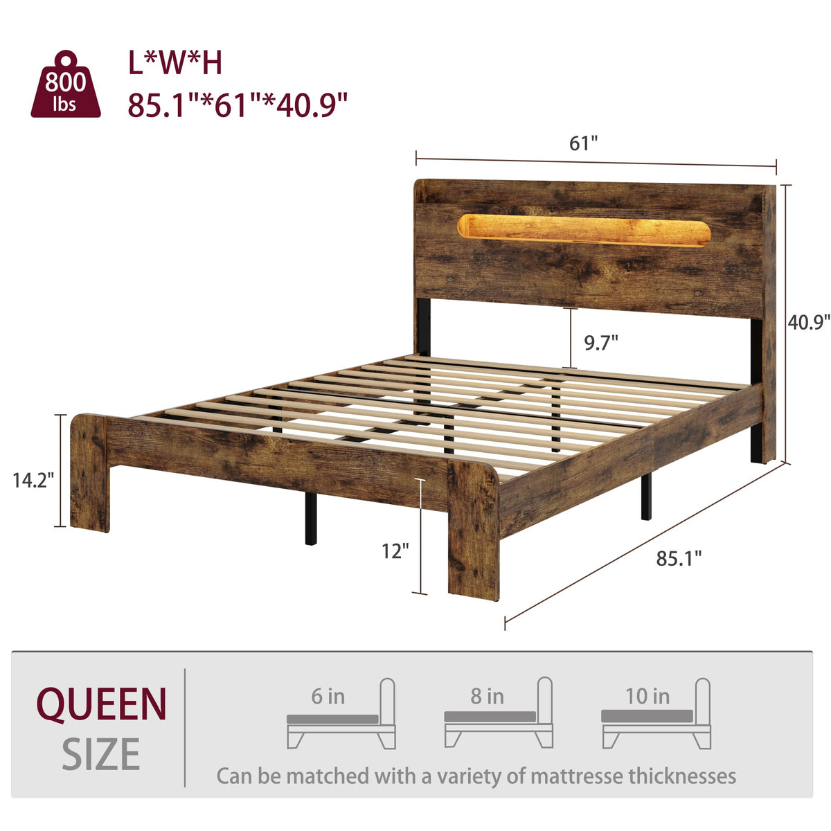 Queen Bed Frame with Storage Headboard and Charging Station J251