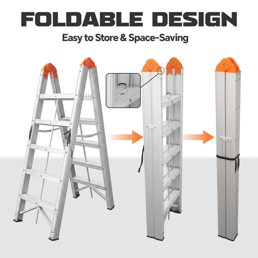Aluminum Foldable 5-Step Ladder with Wide Anti-Slip Pedal J5137