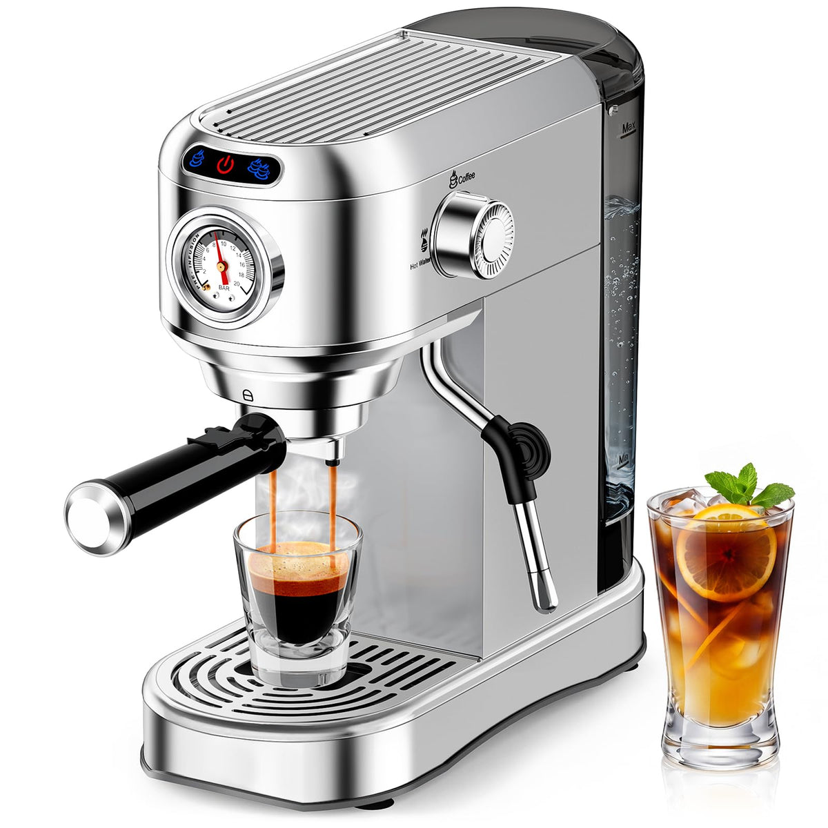 20 Bar Compact Stainless Steel Espresso Machine with Milk Frother L508