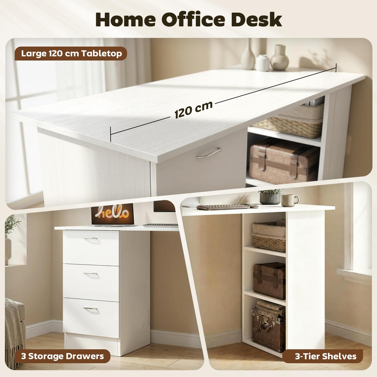 White Computer Desk with Drawers F742956