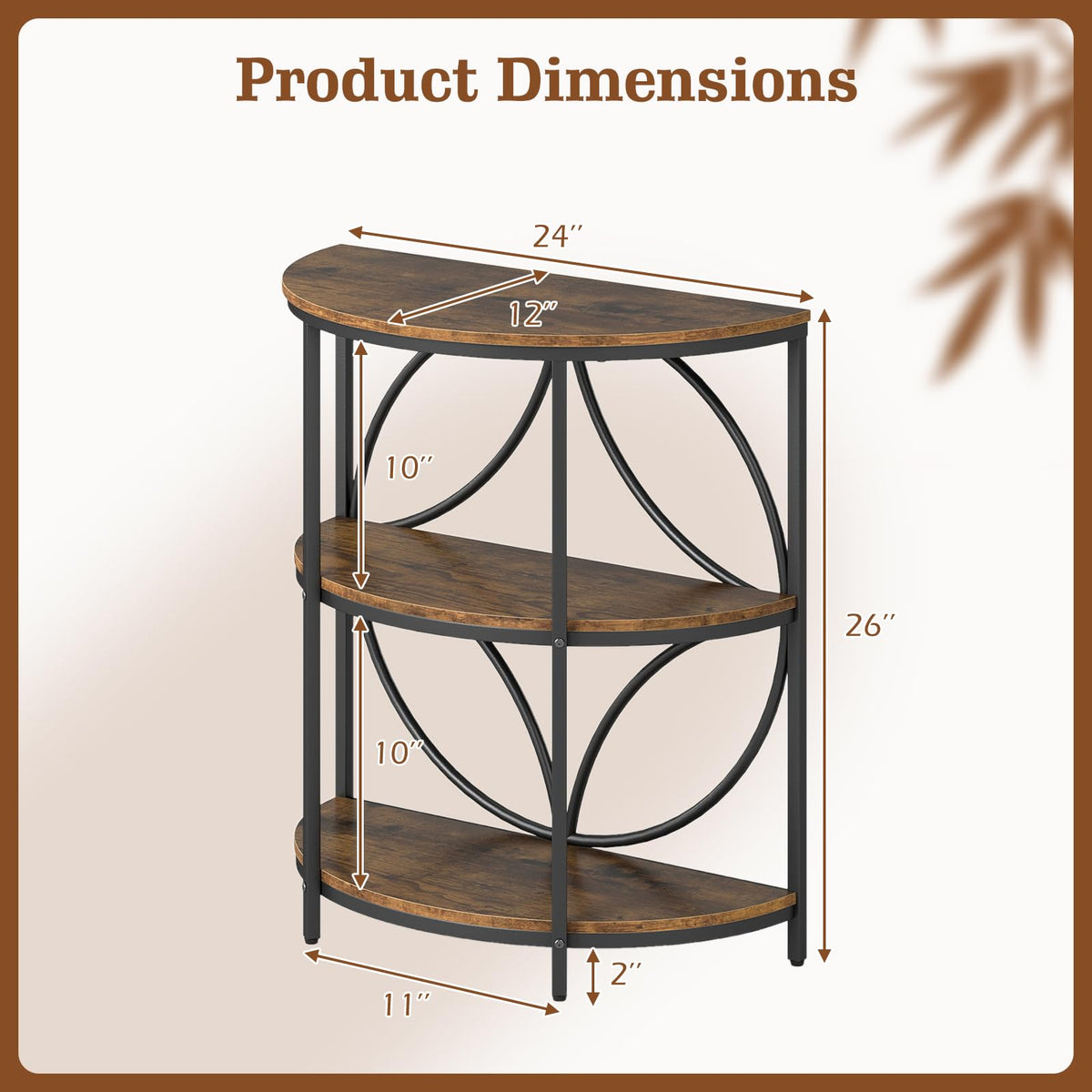 Half Round 3-Tier Sofa Side Table with Storage Shelves O45928