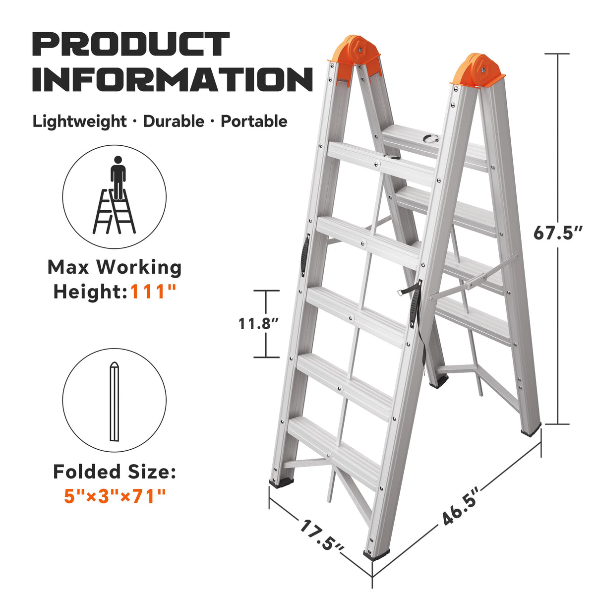 Aluminum Foldable 5-Step Ladder with Wide Anti-Slip Pedal J5137