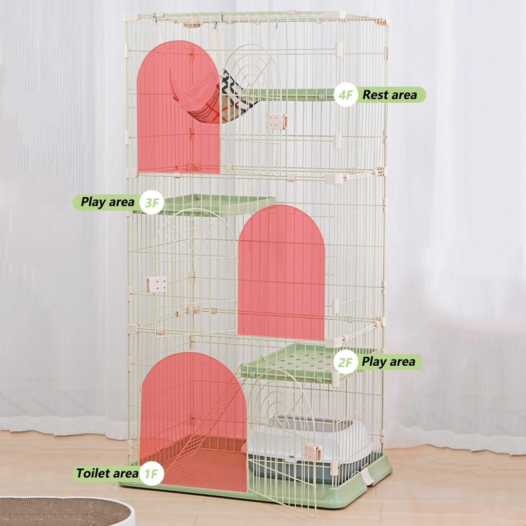 3/4-Tier Wire Cat Cage Playpen Kennel with Hammock and 3 Platforms D7609