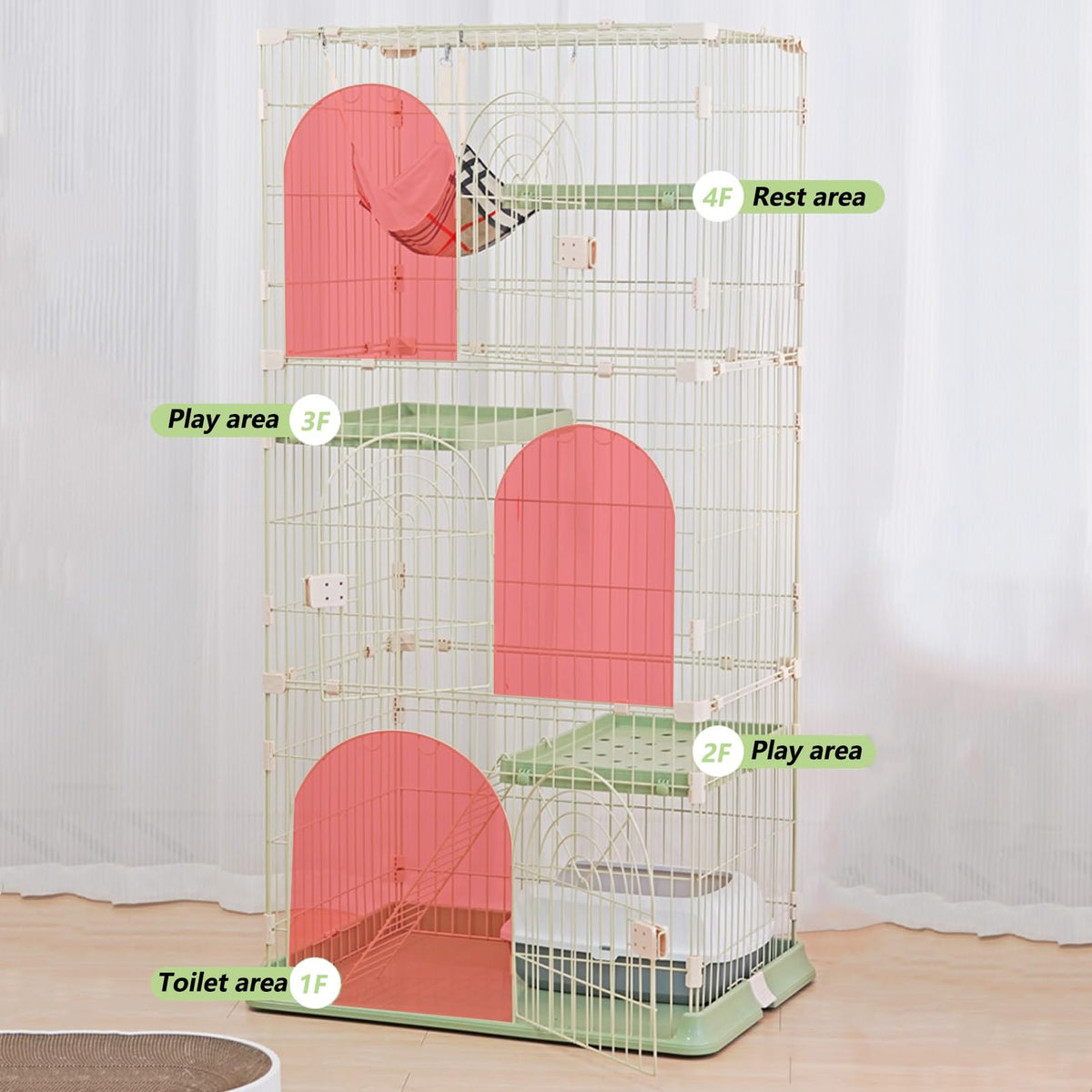 3/4-Tier Wire Cat Cage Playpen Kennel with Hammock and 3 Platforms D7609