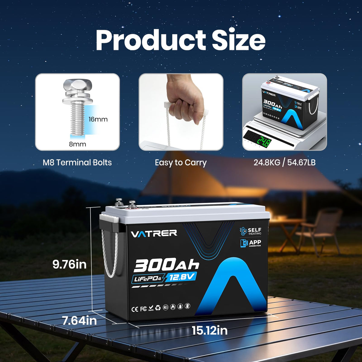 12.8V 300Ah Self-Heating LiFePO4 Lithium Battery E55012