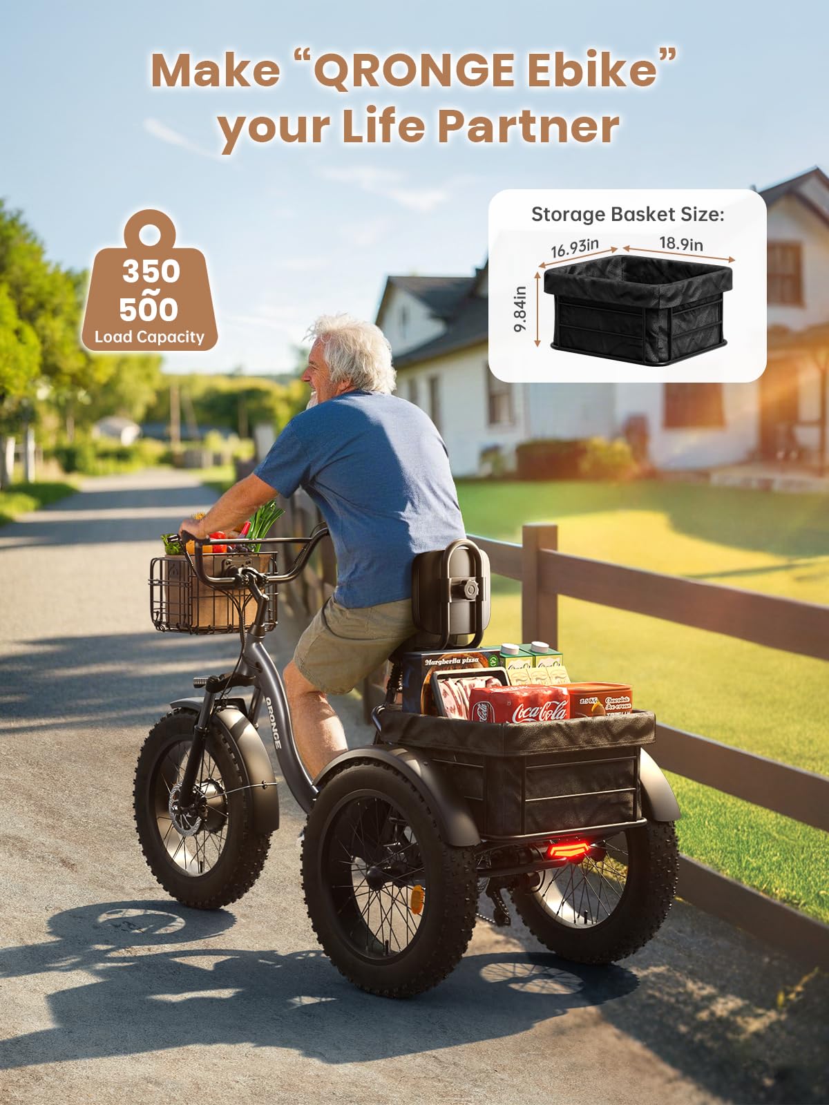 Electric Tricycle for Adults 1200W 36V 20AH Fat Tire Folding D679949