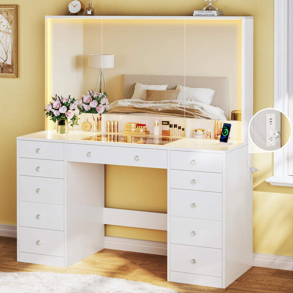 White Vanity Desk with Mirror and Lights K4212