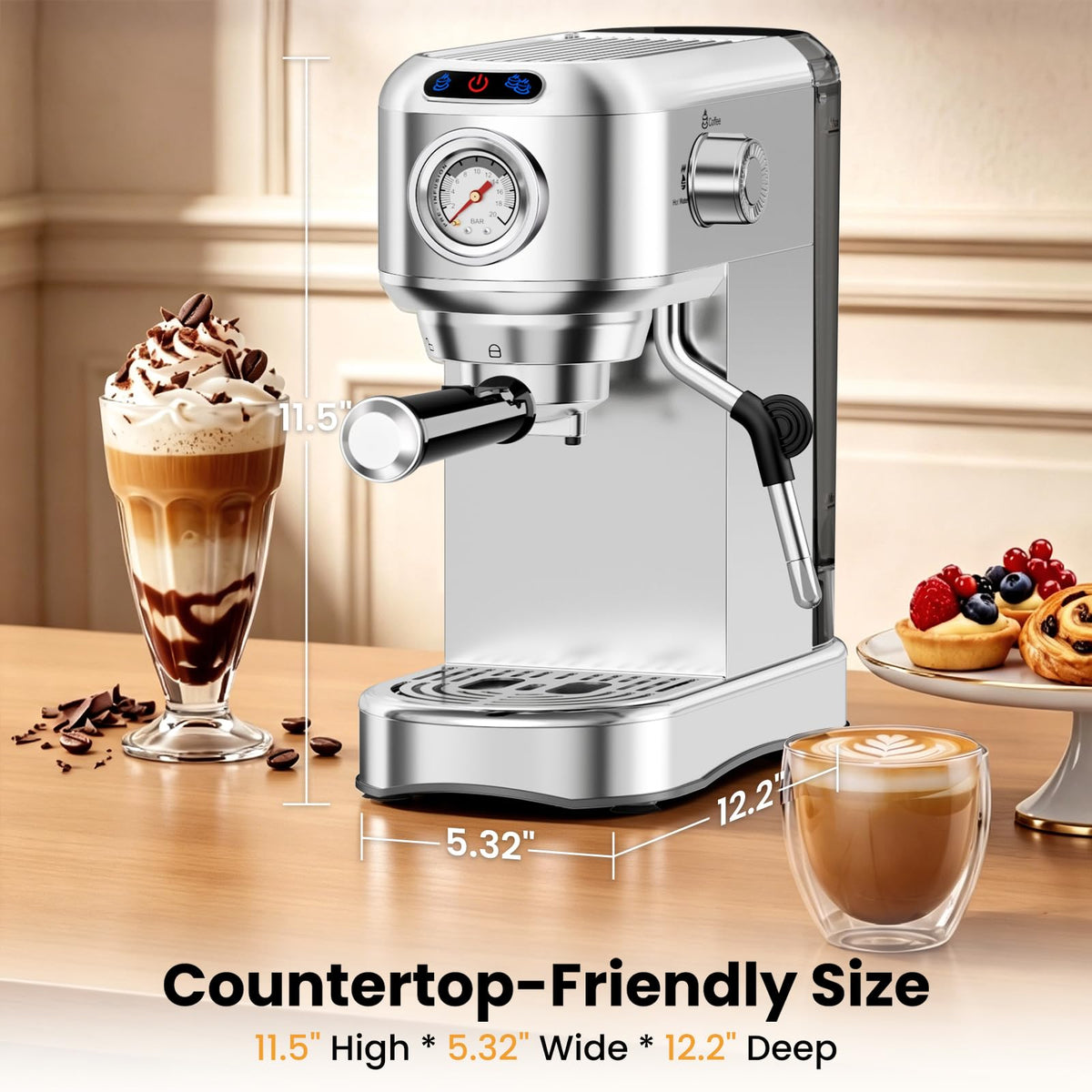 20 Bar Compact Stainless Steel Espresso Machine with Milk Frother L508