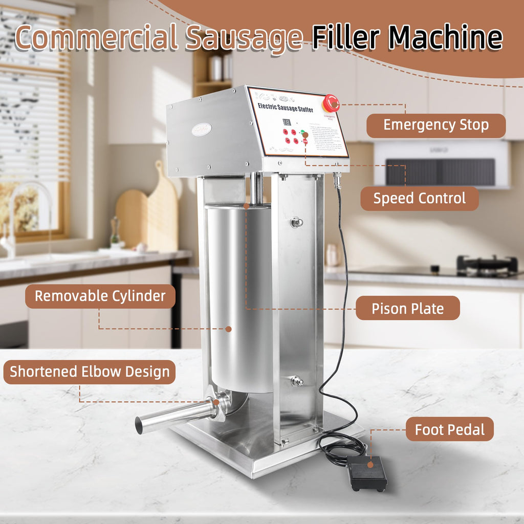 30LB Stainless Steel Electric Sausage Stuffer with 5 Stuffing Tubes Z508367