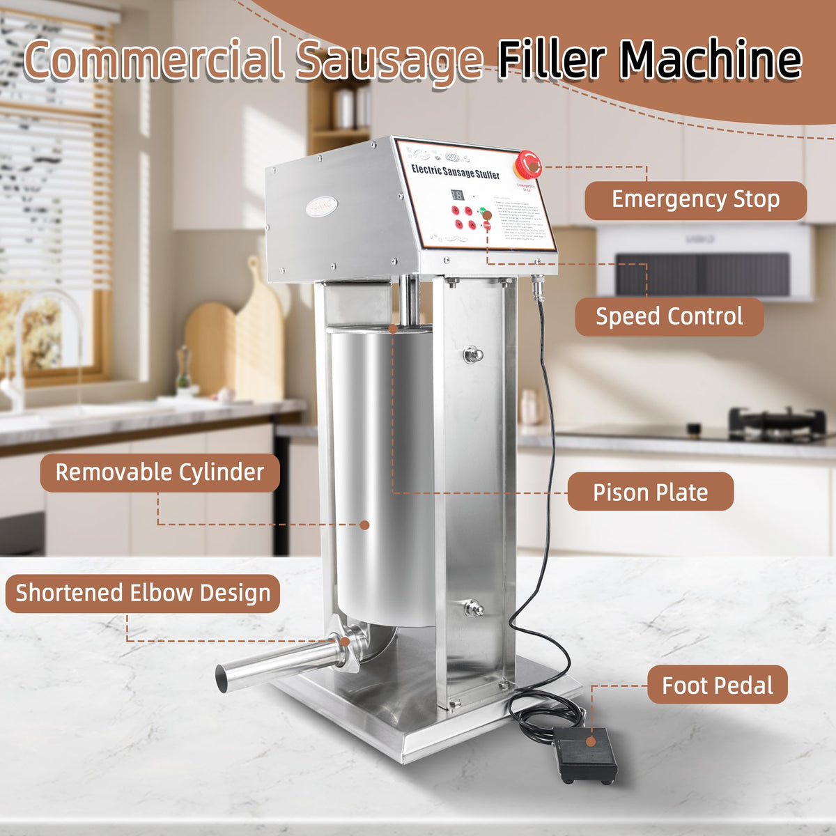 30LB Stainless Steel Electric Sausage Stuffer with 5 Stuffing Tubes Z508367
