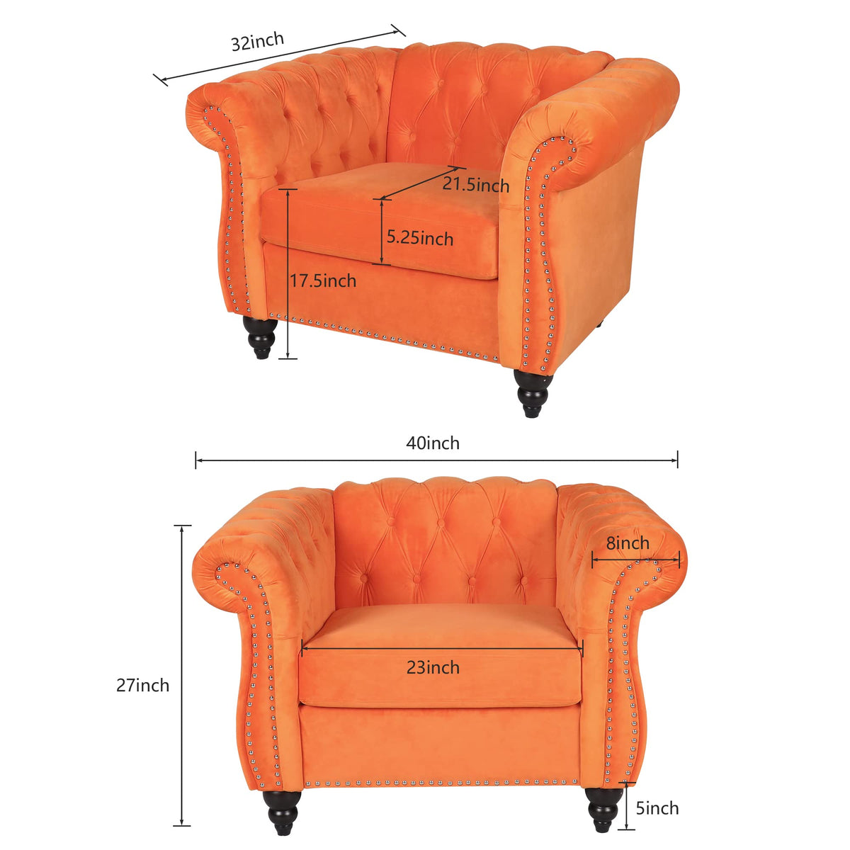Orange Velvet Chesterfield Sofa Loveseat and Chair H807887