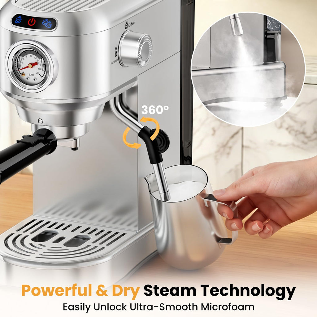 20 Bar Compact Stainless Steel Espresso Machine with Milk Frother L508