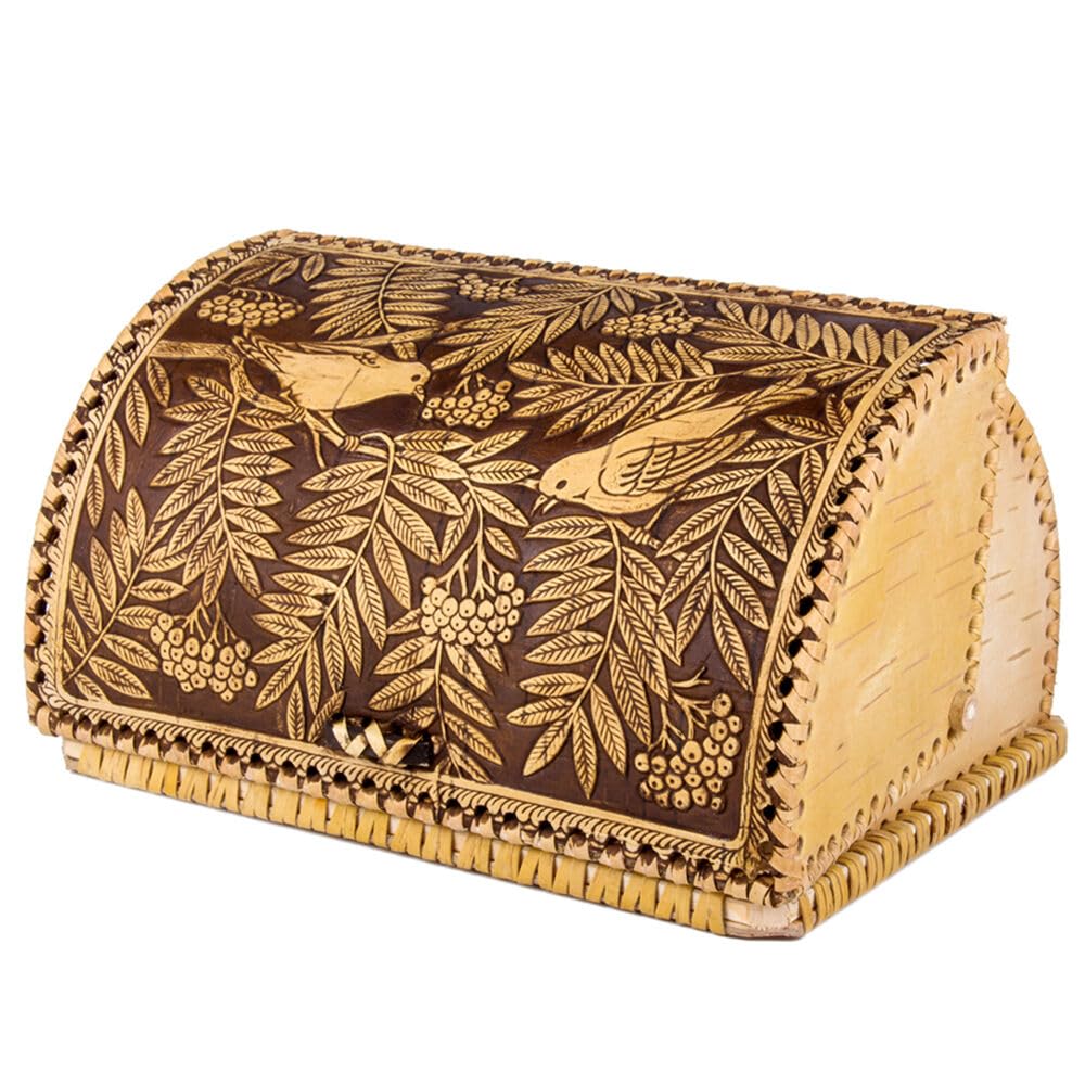 Birds Pattern Birch Bark Bread Box G9617