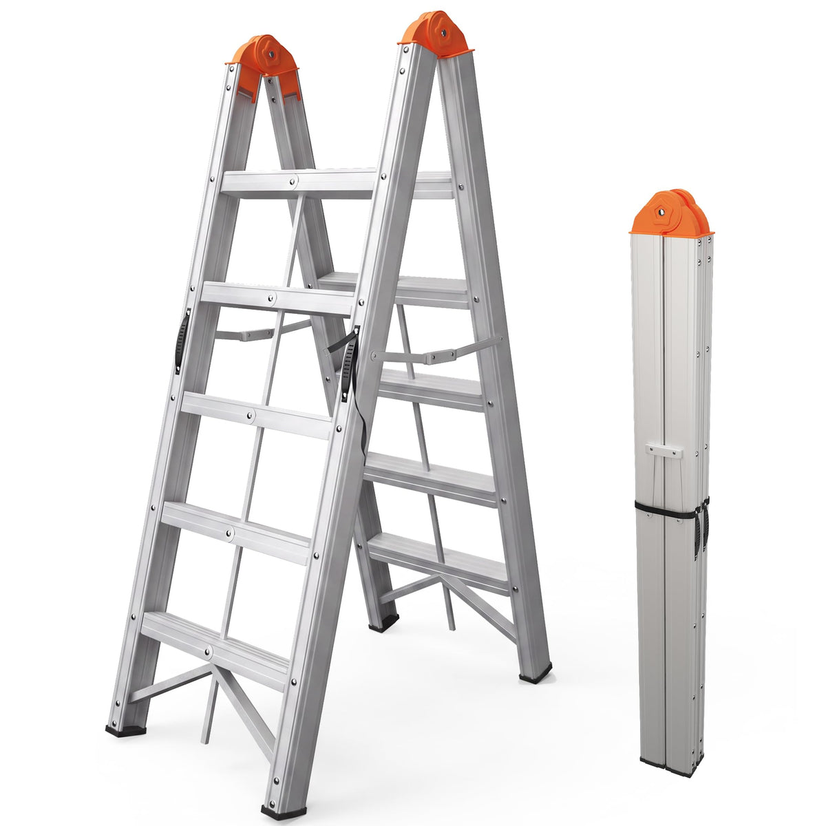 Aluminum Foldable 5-Step Ladder with Wide Anti-Slip Pedal J5137