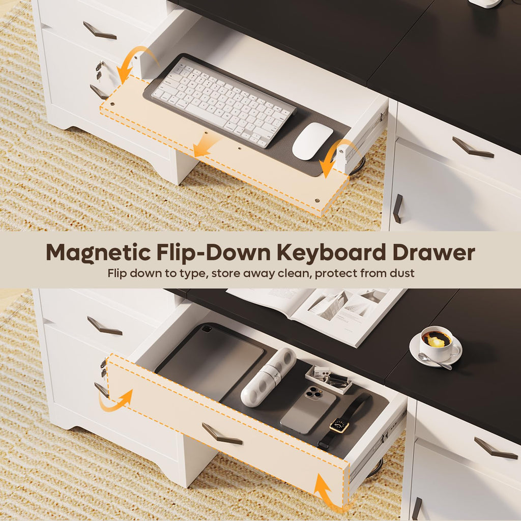 White Office Desk with Lockable Drawers and Charging Station Z882
