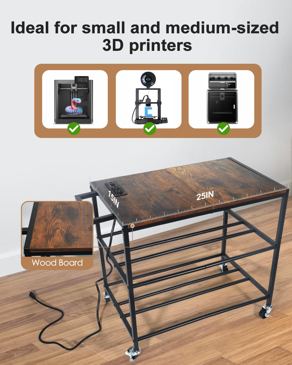 Heavy Duty Rolling 3D Printer Stand with Filament Storage X741354