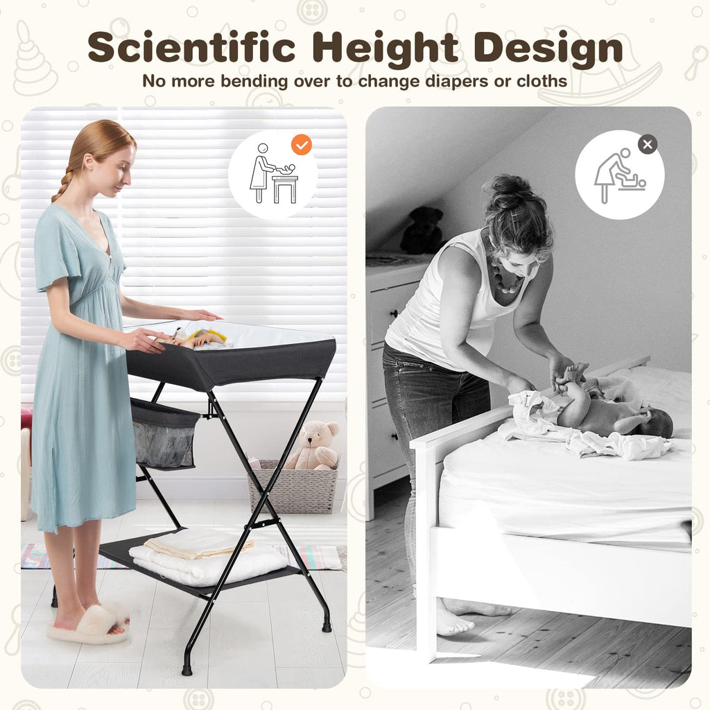 Portable Baby Changing Table with Safety Belt Black L444