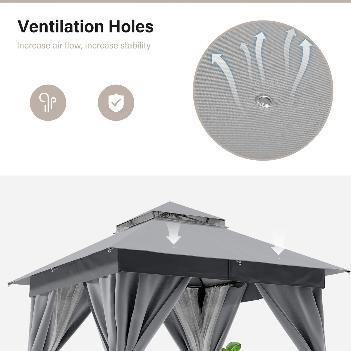 8'x8' Heavy Duty Patio Gazebo with Double Roofs, Mosquito Nettings and Privacy Screens M825052
