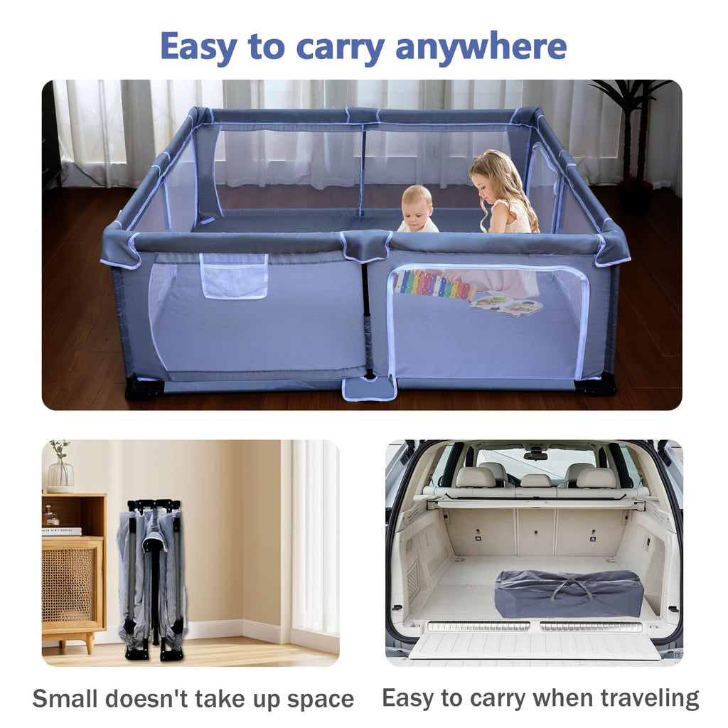 Foldable Baby Playpen with Mat and Storage Bags J36122