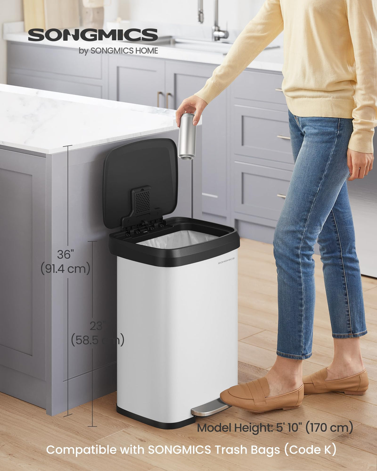 13 Gallon Stainless Steel Kitchen Trash Can B5915