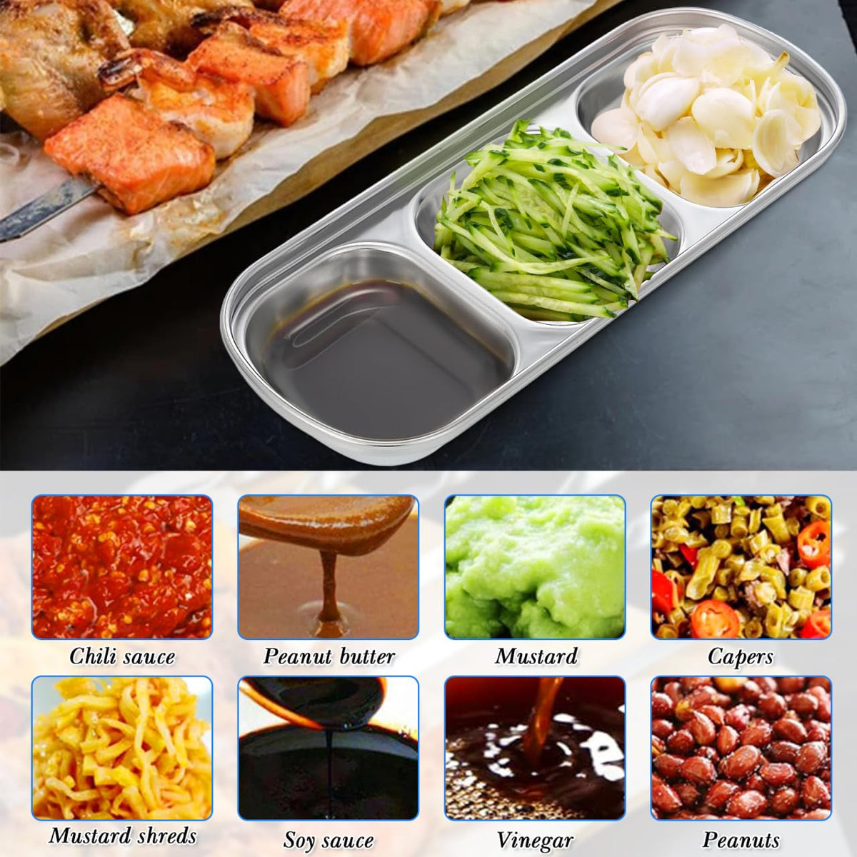 Stainless Multi-Grid Divided Feeding Tray 2 Pack D301