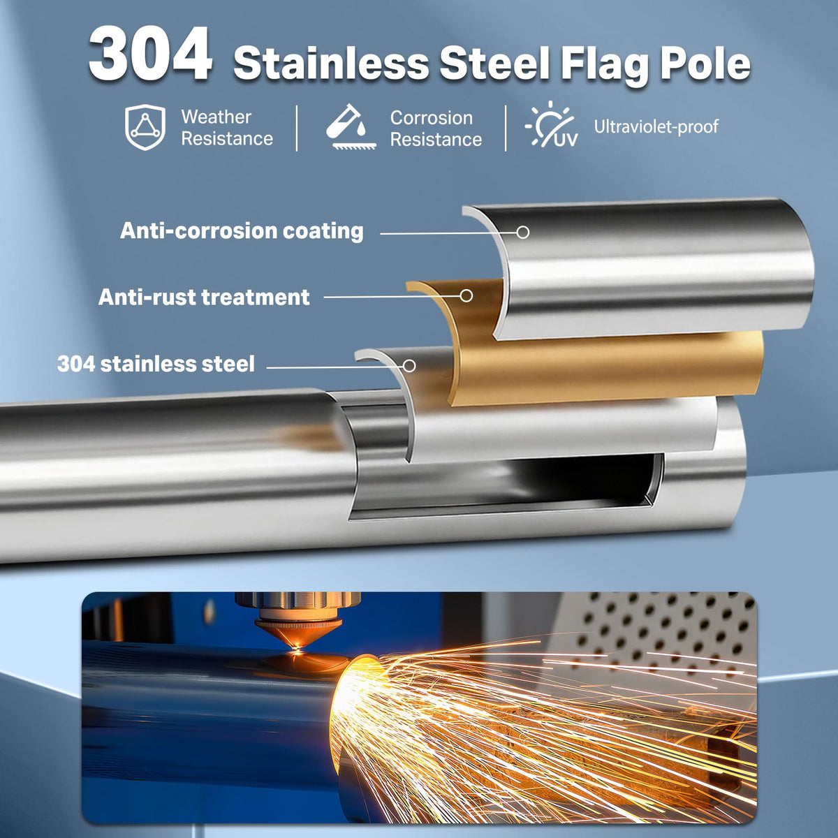 6FT 304 Stainless Steel Flag Pole N18276